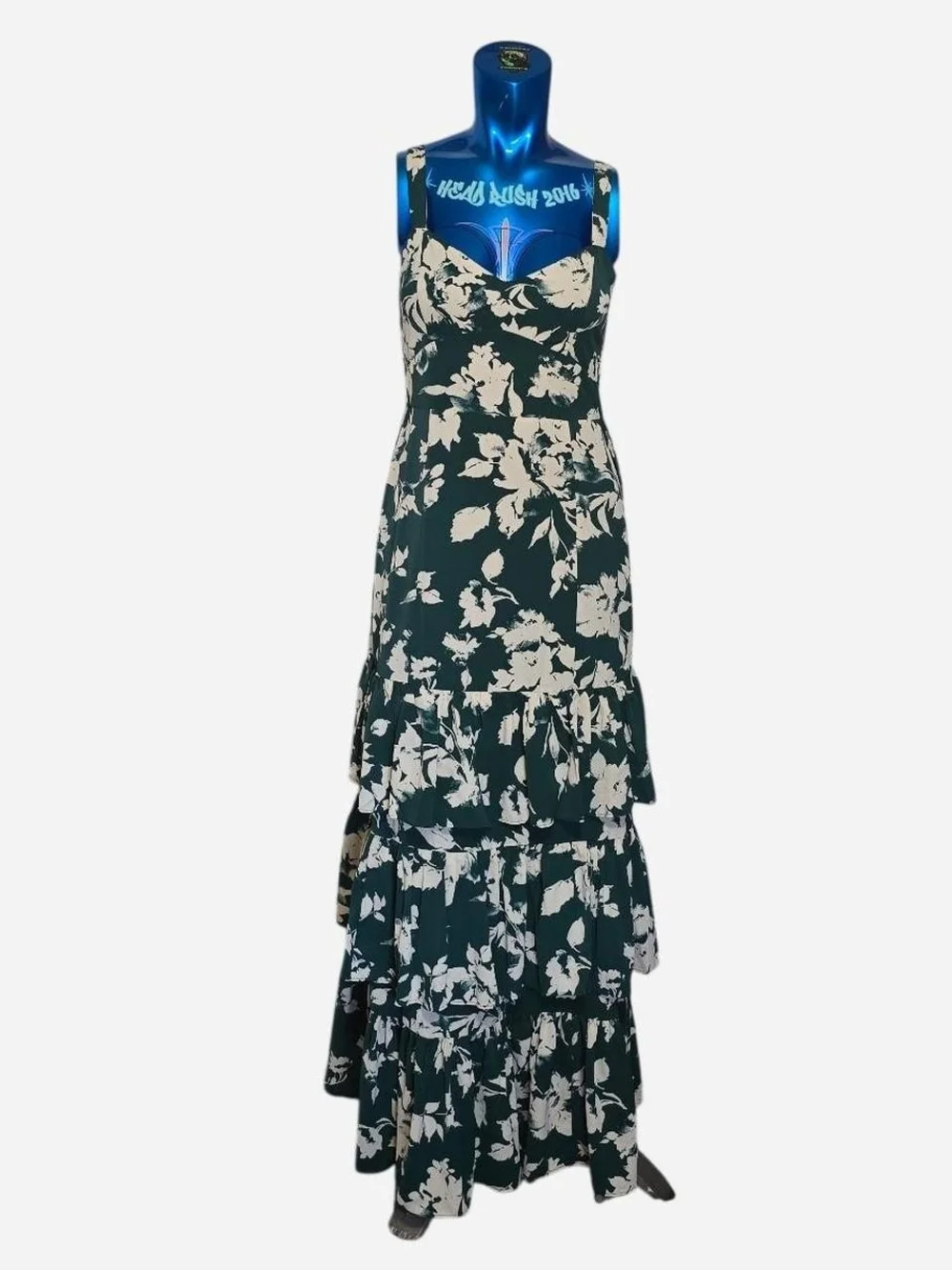 Abercrombie & Fitch Emerald Green and Cream Floral Tiered Maxi Dress